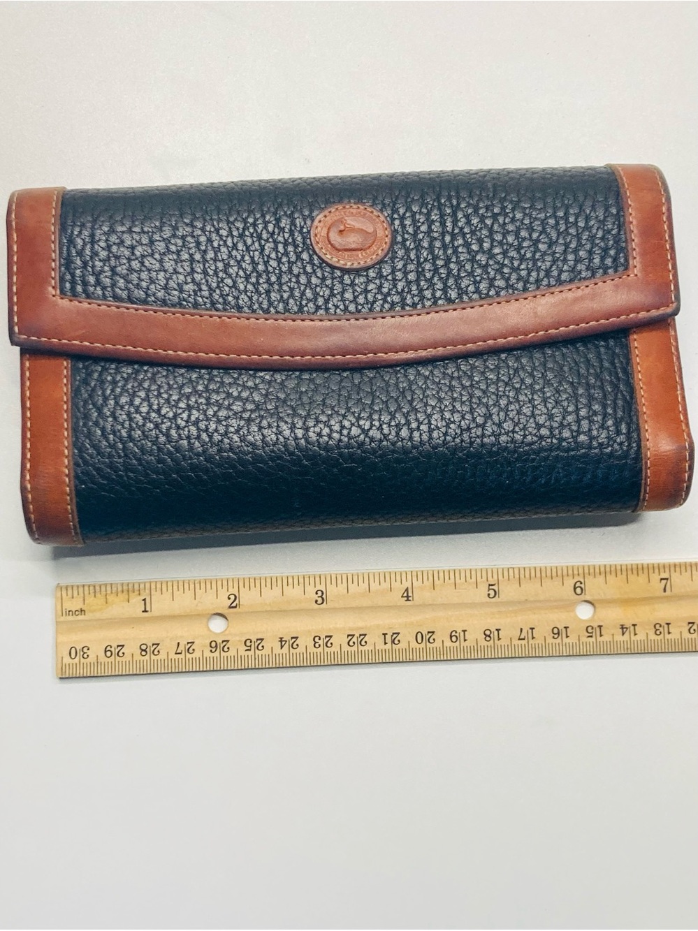 VINTAGE Dooney & Bourke Black Pebbled Leather Wallet 4"x7" CheckBook Credit Card